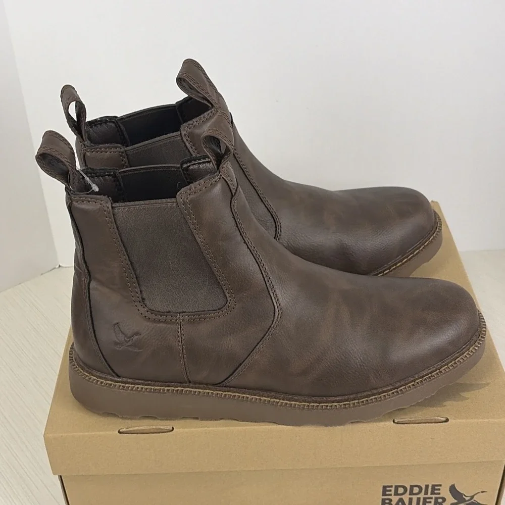 Eddie Bauer Norwalk Chelsea Boots Mens 12 Medium Brown Slip On NEW!